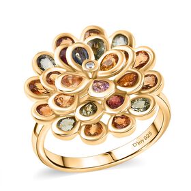 D'Joy AA Blauer Saphir, Mehrfarbiger Saphir Ring, 925 Silber 750 Gelbgold Vermeil (Größe 21.00) ca. 3.44 ct