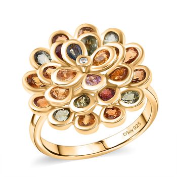 D'Joy AA Blauer Saphir, Mehrfarbiger Saphir Ring, 925 Silber 750 Gelbgold Vermeil (Gr&ouml;&szlig;e 21.00) ca. 3.44 ct