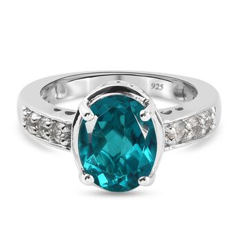 Capri Blau Triplett Quarz und Zirkon Ring 925 Silber platiniert (Gr&ouml;&szlig;e 16.00) ca. 2,71 ct