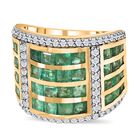 AAA Kagem Sambischer Smaragd Ring, 925 Silber Gelbgold Vermeil, (Gr&ouml;&szlig;e 17.00), ca. 4.24 ct