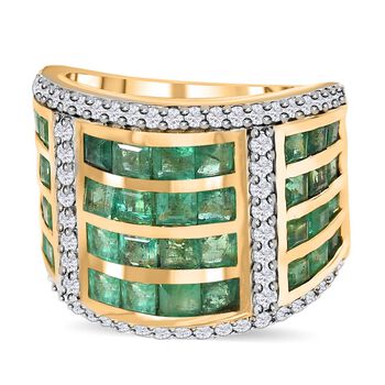 AAA Kagem Sambischer Smaragd Ring, 925 Silber Gelbgold Vermeil, (Gr&ouml;&szlig;e 17.00), ca. 4.24 ct