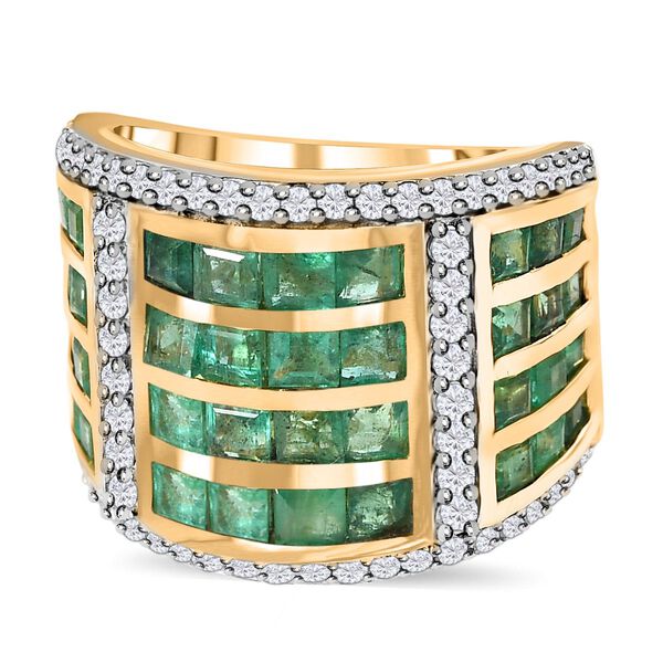 AAA Kagem sambischer Smaragd und Zirkon-Ring - 4,24 ct. image number 0