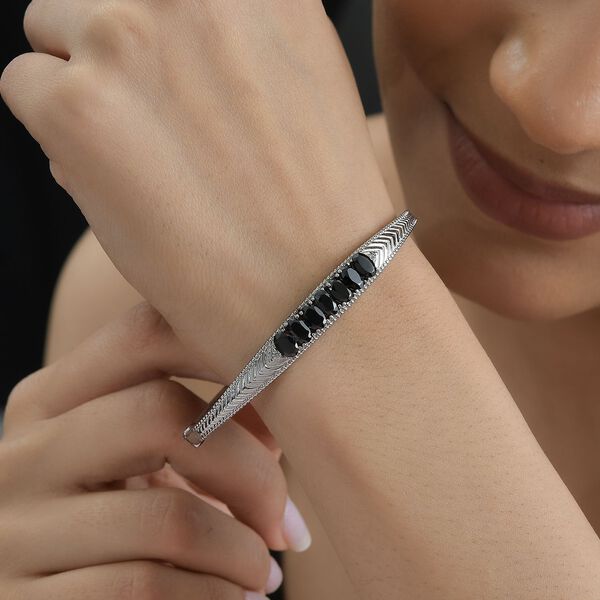 Schwarzer Spinell, Wei&szlig;er Zirkon Armreif ca. 18 cm Edelstahl ca. 4,37 ct. image number 3