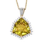 AA Ouro Verde-Quarz, Weißer Zirkon Anhänger mit Kette, 925 Silber vergoldet, ca. 22.25 ct