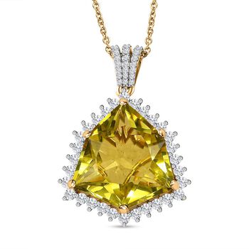 AA Ouro Verde-Quarz, Wei&szlig;er Zirkon Anh&auml;nger mit Kette, 925 Silber vergoldet, ca. 22.25 ct