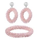 2er Set - Perlen-Armband und Ohrringe mit pinkfarbenem Glas, Messing, goldfarben