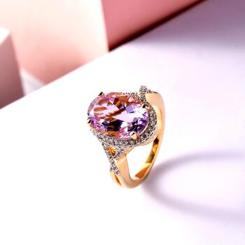Rose De France Amethyst und wei&szlig;er Zirkon-Ring, 925 Silber vergoldet  ca. 5,51 ct