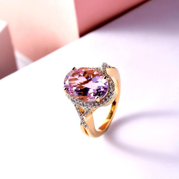 Rose De France Amethyst und weißer Zirkon-Ring, 925 Silber vergoldet  ca. 5,51 ct image number 2