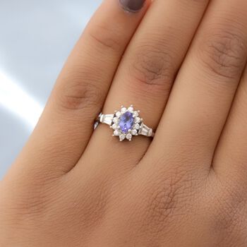 AA Tansanit und Zirkon Ring 925 Silber Platin-&Uuml;berzug
