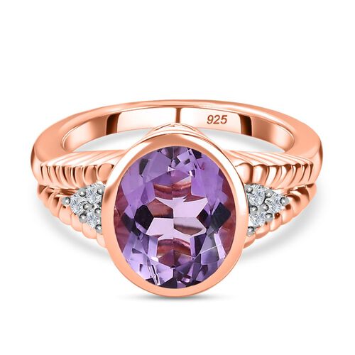 AAA Rose De France Amethyst, Weißer Zirkon Ring, ca. 3.40 ct. image number 0