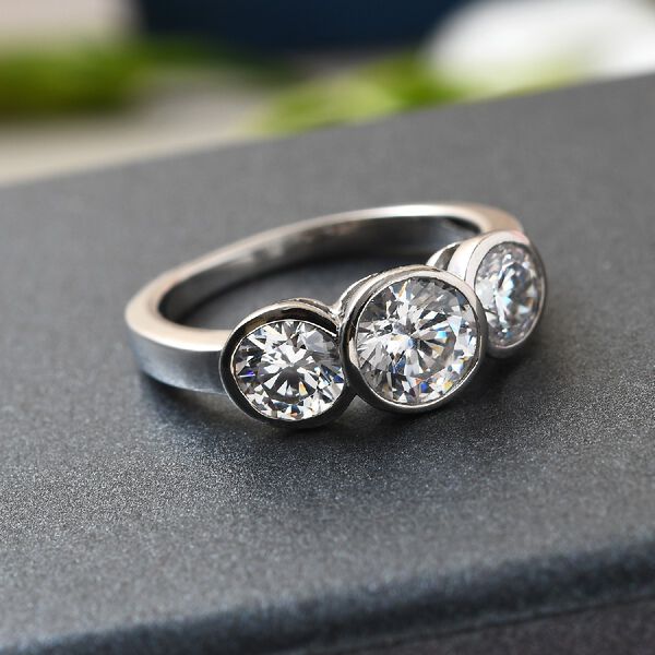 LUSTRO STELLA Hergestellt mit ZIRKONIA Ring 925 Silber Platin-Überzug (Größe 16.00) ca. 4,14 ct image number 2