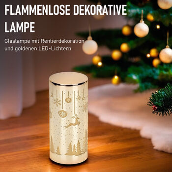 LED-Deko-Zylinder aus Glas mit Weihnachts-Motiven, Gold