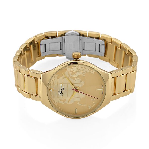 GENOA - Wei&szlig;er Diamant Uhr mit Japanisches Uhrwerk, 3 ATM Wasserdicht, 316L Edelstahl, Gelb image number 4