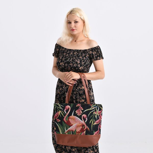 Schultertasche mit Blumenprint, 42x34x12cm, Lila-Gr&uuml;n image number 3