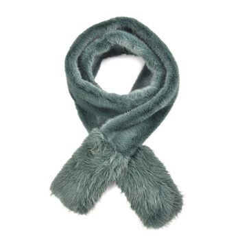 Damen Winterschal- und Hut-Set (2er-Pack) aus Kunstfell, Schwarzgr&uuml;n