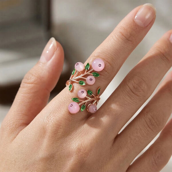 Rosenquarz und rosa Kristall-Ring, reines Messing (Gr&ouml;&szlig;e 16.50) image number 3