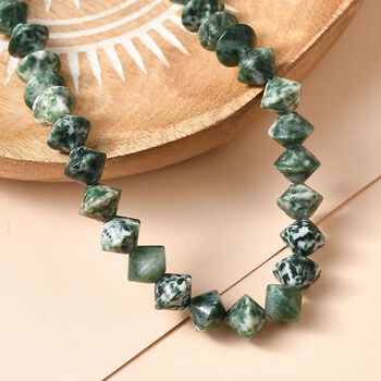 Gr&uuml;nfleck-Achat Halskette ca. 50 cm mit 2.5 cm extender, Nickelfreies Messing platiniert ca. 250,00 ct.