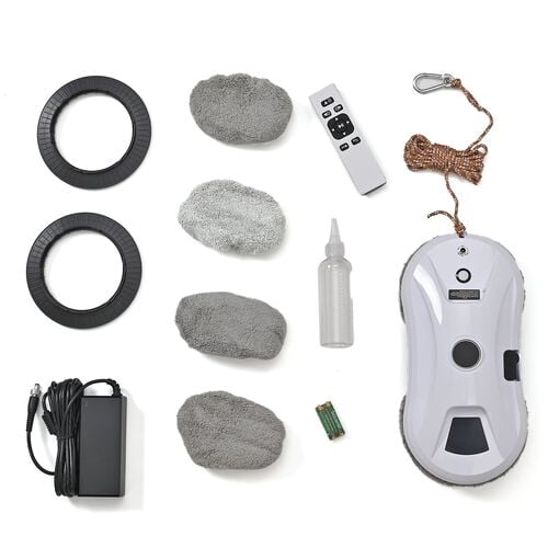 "RD1-11 window cleaner: accessories: color : White (Cleaning cloth*10, Remote control*1, Safety rope*1, Adapter*1, AC cord*1, Cleaning ring*4, Instruction guide*1, Water bottle*1) * Product dimension: 295*145*95 mm * Input voltage: AC180-240V~50/60Hz * Vo image number 0