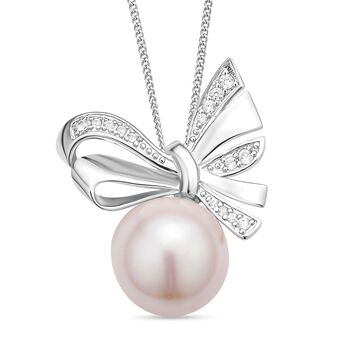 Edison Perle und wei&szlig;er Zirkon Anh&auml;nger mit Kette, 925 Silber rhodiniert ca. 0.26 ct