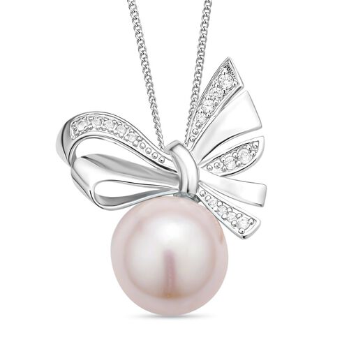 Edison Perle und weißer Zirkon-Anhänger mit Kette - 0,26 ct. image number 0
