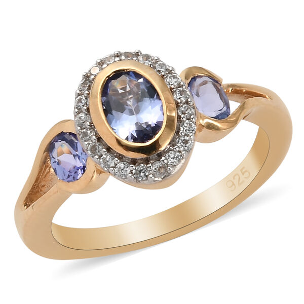 Tansanit und Zirkon Ring 925 Silber vergoldet  ca. 1,07 ct image number 4