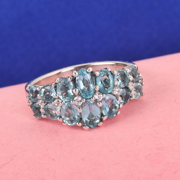Blauer Apatit und Zirkon Cluster Ring 925 Silber Platin-&Uuml;berzug image number 2
