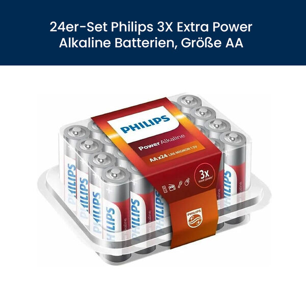 24er Set Philips 3X Extra Power Alkaline Batterien, Gr&ouml;&szlig;e AA image number 2