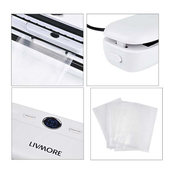 Homesmart - Vakuumiergerät mit Schweiß- und Vakuumfunktion, inkl. Rollenbeutel und 10 Vakuumbeuteln, Weiß image number 7