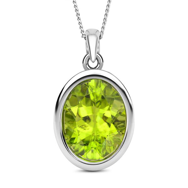 Peridot-Solitär-Anhänger mit Kette, 925 Silber rhodiniert, 4,96 ct. image number 0