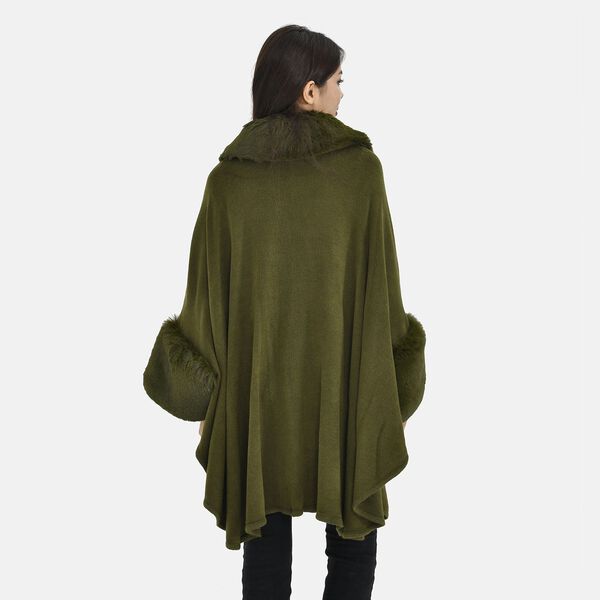 LA MAREY - Stilvoller langer Mantel mit Kunstpelzrand, 108x80cm, Gr&uuml;n image number 2