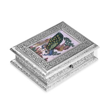 Handgefertigte, oxidierte Schmuckbox mit Edelsteinmalerei, Eulen-Design,  20x15x6,36 cm