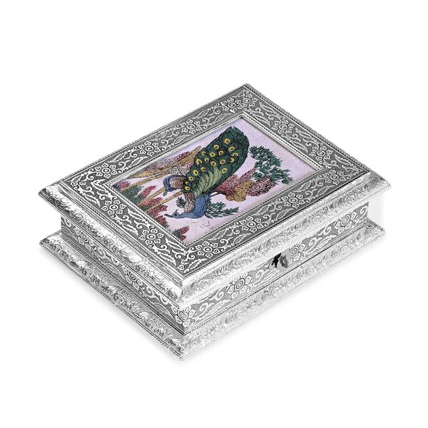 Handgefertigte, oxidierte Schmuckbox mit Edelsteinmalerei, Eulen-Design,  20x15x6,36 cm image number 3