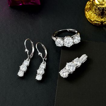 Moissanit Schmuckset, 925 Silber rhodiniert - 7,43 ct.