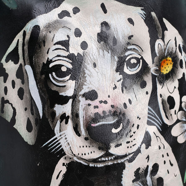 VIVID by SUKRITI Handbemalte Umhängetasche aus echtem Leder, Schwarz, 15,75x19,80cm, Hund image number 7