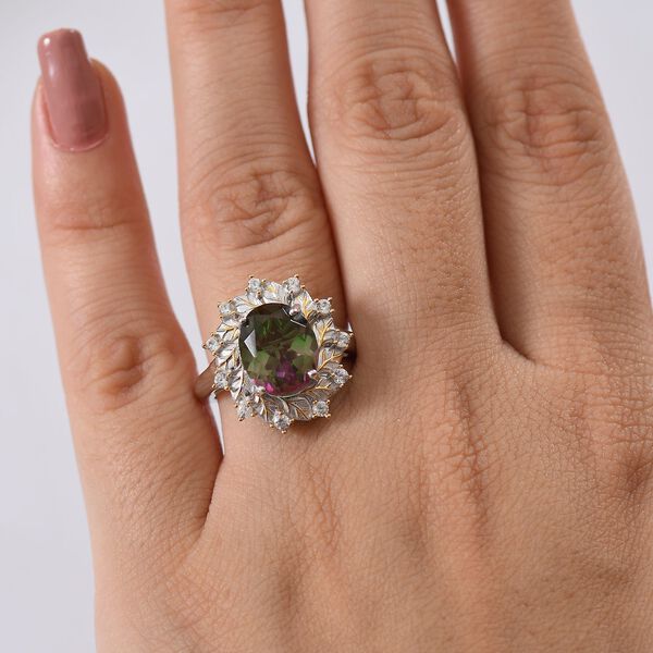 D'Joy Wassermelonen Triplett Quarz und Zirkon zweifarbiger Ring und Anhänger mit 45cm Kette image number 10
