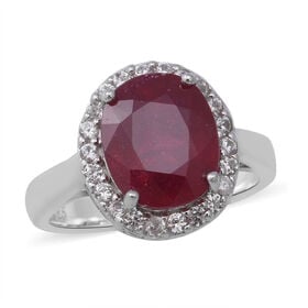 Niassa Rubin und Zirkon Halo Ring 925 Silber Platin Überzug