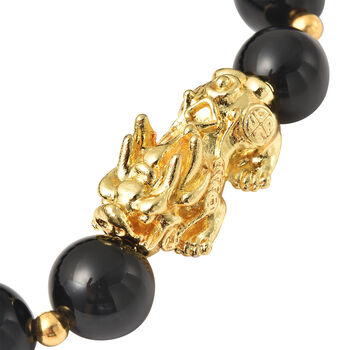 Feng Shui nat&uuml;rliches, schwarzes Obsidian-Armband, 19 cm, goldfarben ca. 108.50 ct