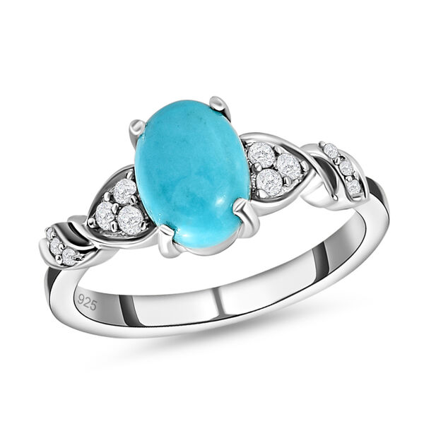 Amerikanischer, nat&uuml;rlicher Sleeping Beauty T&uuml;rkis und Zirkon-Ring - 1,33 ct. image number 4