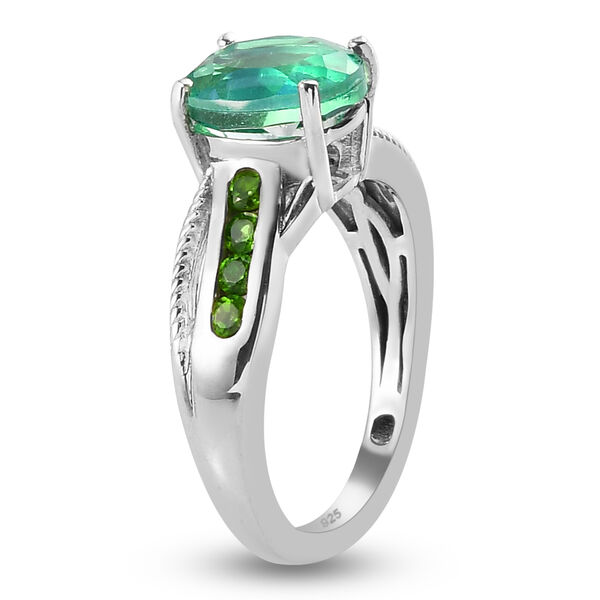 Pfau Triplett Quarz und Natürlicher Chromdiopsid Ring 925 Silber platiniert  ca. 2,41 ct image number 5