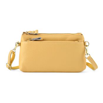 Leder Crossbody Tasche mit mehreren Rei&szlig;verschlussf&auml;chern und verstellbarem Schulterriemen 21.5 x 4 x 13 cm Gelb