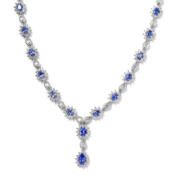 AAA Tansanit und Zirkon-Halskette, ca. 45 cm, 925 Silber platiniert ca. 8.77 ct