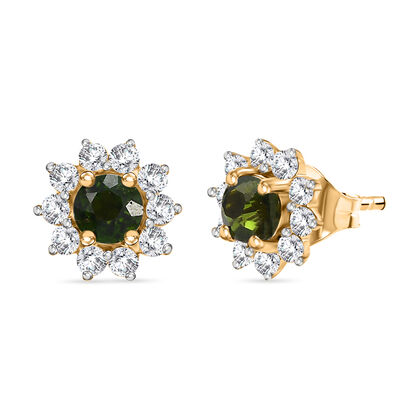 Nat&uuml;rlicher Chromdiopsid und Zirkon Ohrstecker 925 Silber vergoldet ca. 1,15 ct