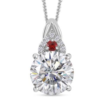 Moissanit, Roter Saphir Schmuckset 925 Silber platiniert, 925 Silber rhodiniert ca. 3,92 ct.