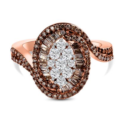 GP Royal Kollektion - Wei&szlig;er und Champagner Diamant Ring, 925 Silber Ros&eacute;gold Vermeil (Gr&ouml;&szlig;e 21.00) ca. 1.00 ct