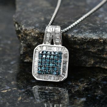 D'Joy blauer und wei&szlig;er Diamant Anh&auml;nger mit 50cm Kette - 1 ct.