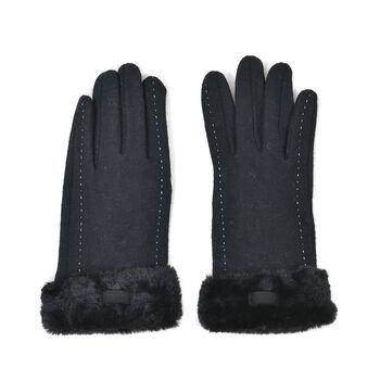 LA MAREY Kaschmirwolle Handschuhe mit Kunstfell Bord&uuml;re