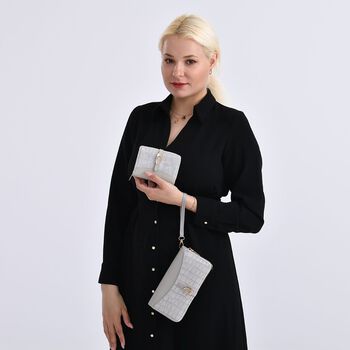 2-teiliges Geldb&ouml;rsen-Set im Krokopr&auml;gungs-Design, Lange Geldb&ouml;rse 20x10x3cm und Bifold-Geldb&ouml;rse 12x9x3,5cm, Grau