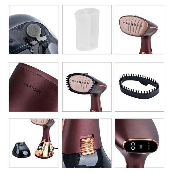 LIVMORE Handdampfgl&auml;tter mit Keramiksohle, 1780W, 32x14x12cm, Kaffeefarbe image number 8