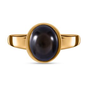 Nat&uuml;rlicher Schwarzer Stern Saphir Ring, 925 Silber Gelbgold Vermeil (Gr&ouml;&szlig;e 21.00) ca. 4.35 ct