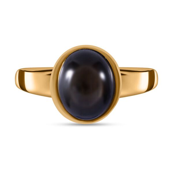 Nat&uuml;rlicher Schwarzer Stern Saphir Ring, 925 Silber Gelbgold Vermeil (Gr&ouml;&szlig;e 21.00) ca. 4.35 ct image number 0